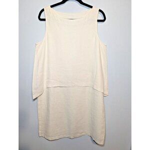 J. Jill Linen White Shift Dress Sleeveless Midi Size MED Layered Coastal Resort